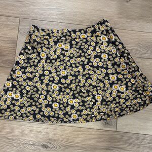 Free People Black and Yellow Floral A-Line Skirt